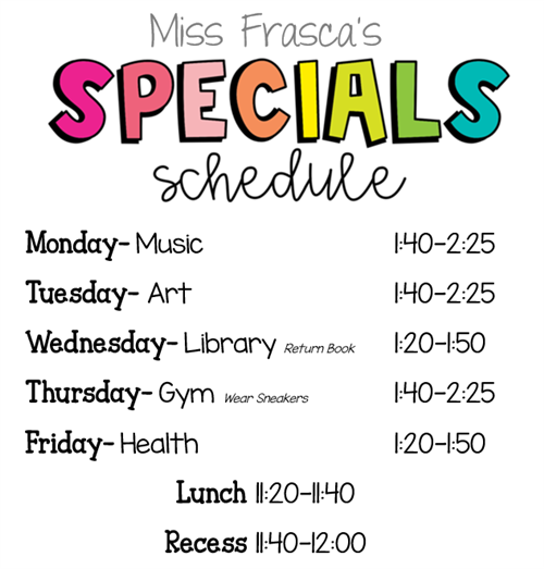 Specials Schedule